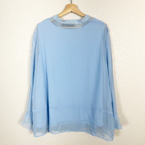 Maggie Barnes Women’s Sheer Light Blue Button Down Chiffon Blouse Size 2X - Picture 5 of 9